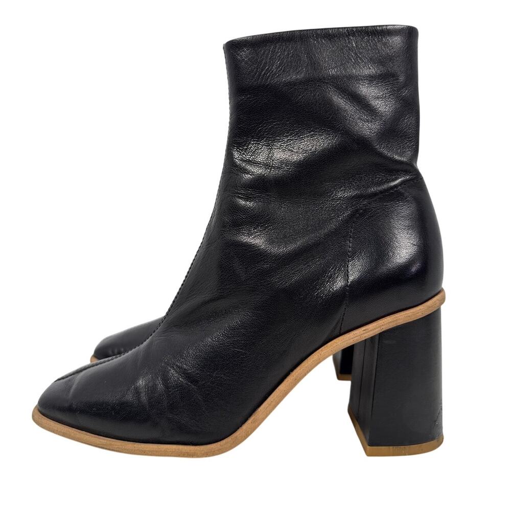 Free People Sienna Boots Block Heel Womens US 6 EU36.5 Black Leather Square Toe - Picture 4 of 11